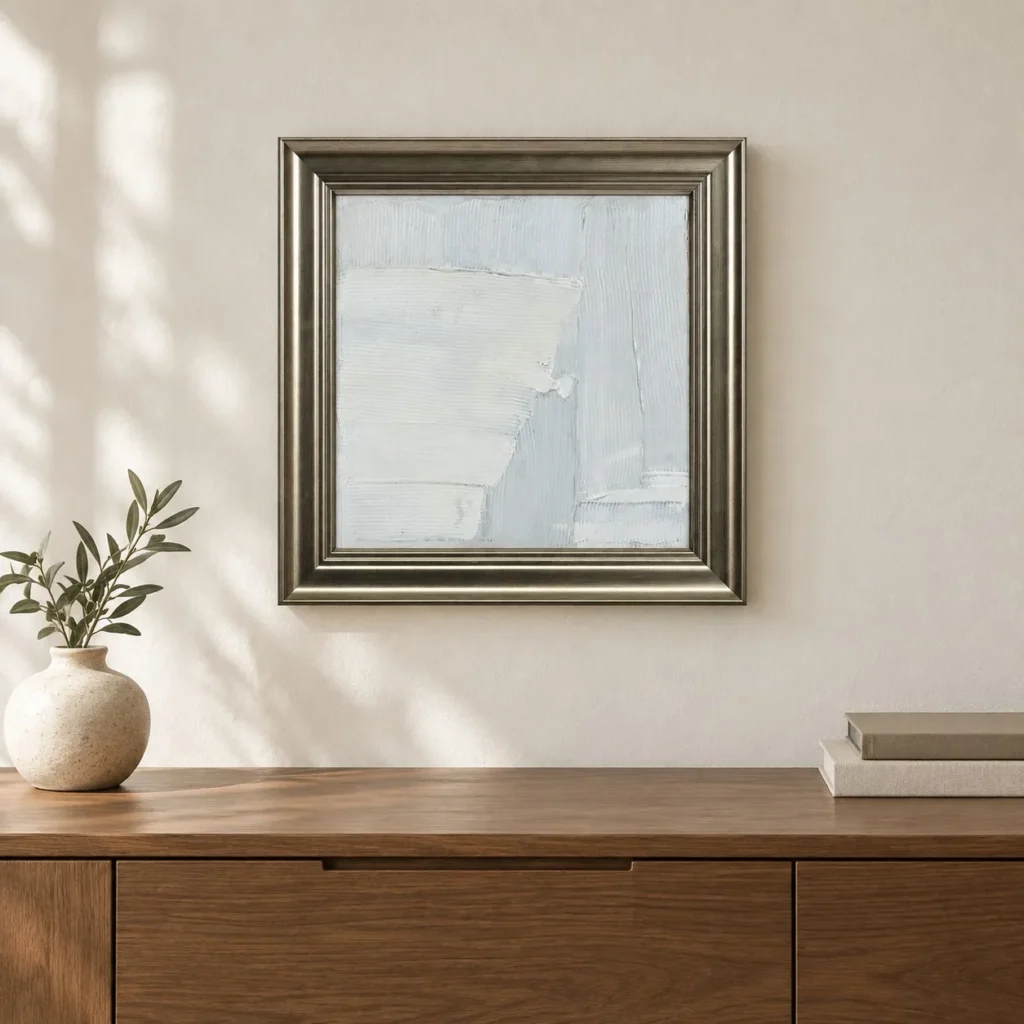 Pale Impasto Blocks in Silver Frame, 50 x 50 cm — front view