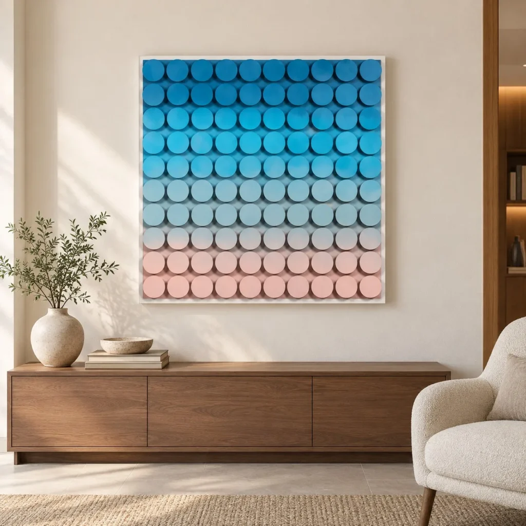 Blue to Pink Gradient Dot Relief, 100 x 100 cm in blue — front view