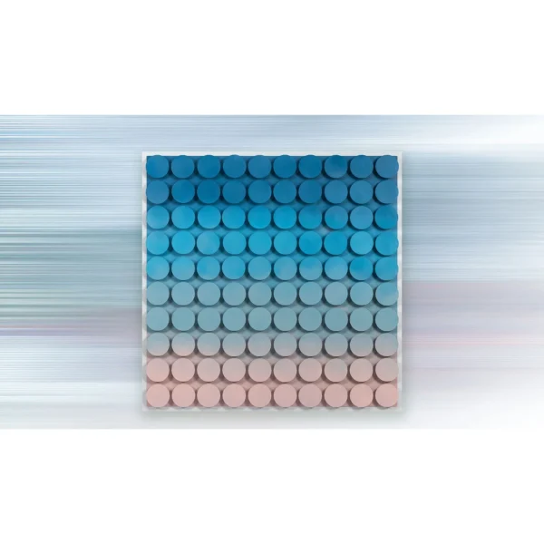 Blue to Pink Gradient Dot Relief, 100 x 100 cm in blue — in a room setting
