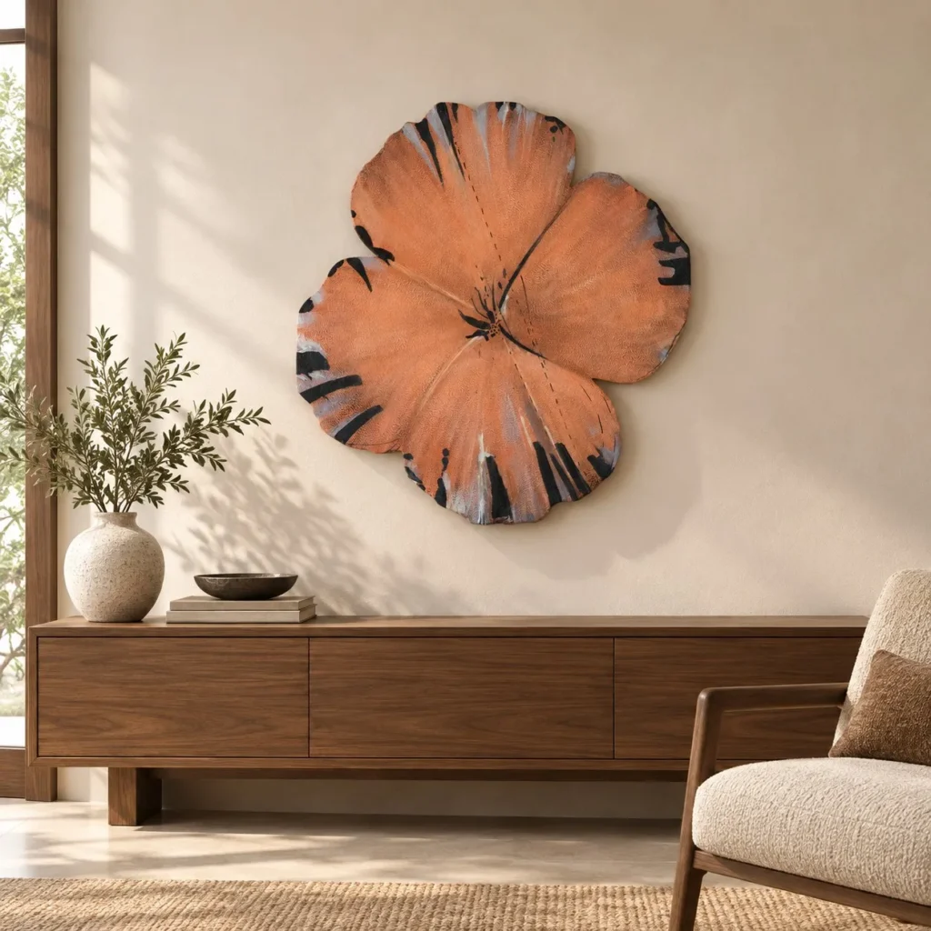 Coral Flower Shaped Wall Art, 70 x 75 cm in rust — front view