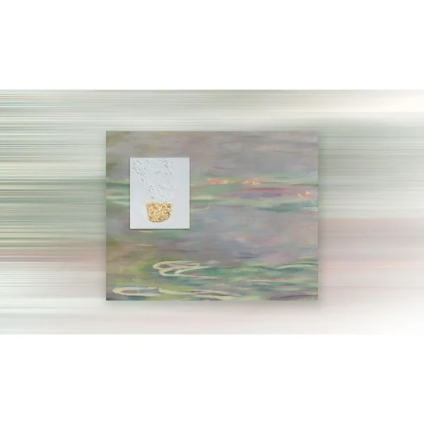 Lily Pond Impressionist Painting in olive — in a room setting