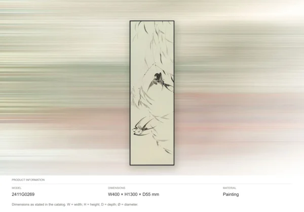 Tall Swallow and Willow Ink Painting in oatmeal — dimensions