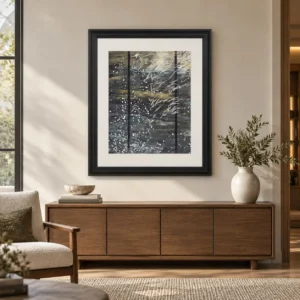 Dark Forest Sparkle Painting in Black Frame, 100 x 120 cm — front view