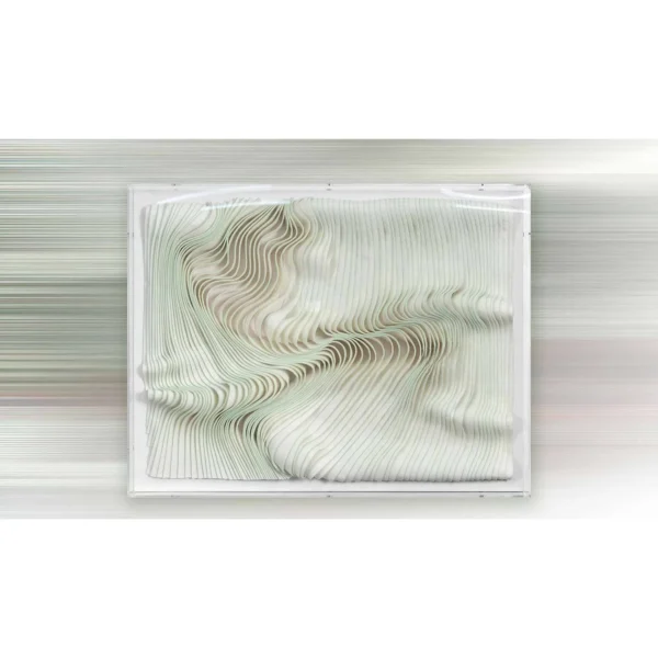 Sage Ribbed Wave Relief in White Frame, 70 x 90 cm — in a room setting