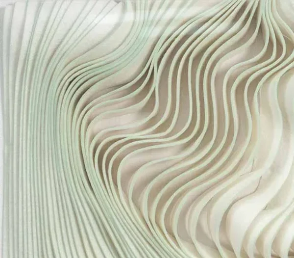 Sage Ribbed Wave Relief in White Frame, 70 x 90 cm — detail