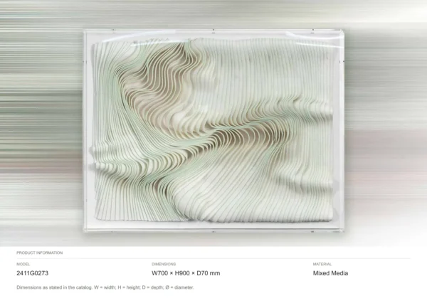Sage Ribbed Wave Relief in White Frame, 70 x 90 cm — dimensions