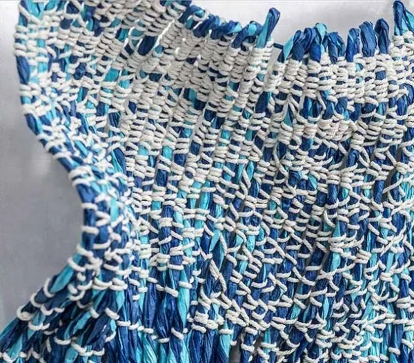 Panoramic Blue Bead Wave Relief, 130 x 30 cm in blue — detail