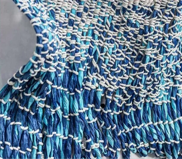 Panoramic Blue Bead Wave Relief, 130 x 30 cm in blue — detail