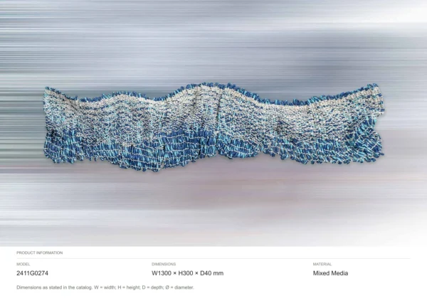 Panoramic Blue Bead Wave Relief, 130 x 30 cm in blue — dimensions