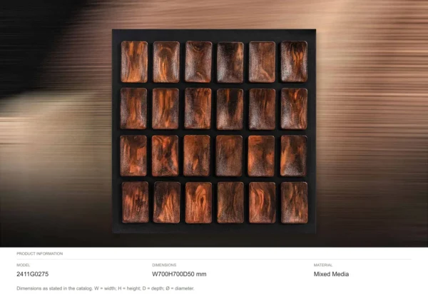 Amber Tile Grid Relief in Black Frame, 70 x 70 cm — dimensions