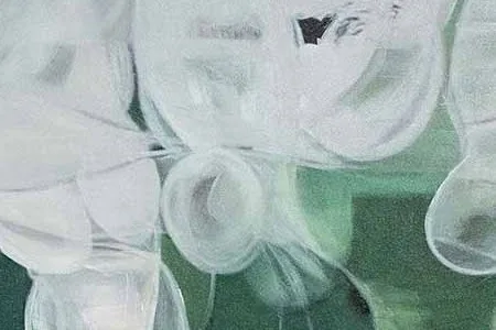 Wide White Flower Painting in olive — detail