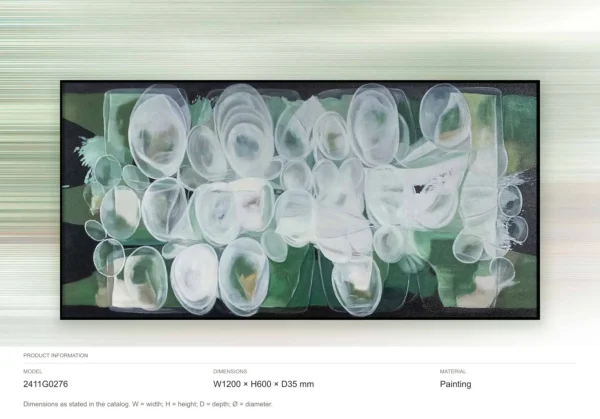Wide White Flower Painting in olive — dimensions