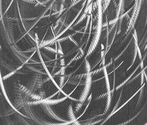 Tall Silver Scribble Panel on Black, 30 x 80 cm in black — detail