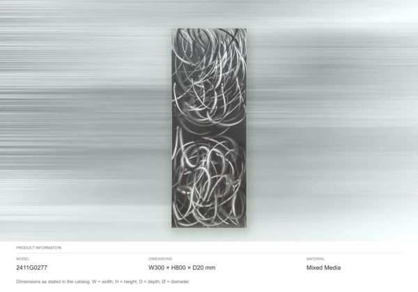 Tall Silver Scribble Panel on Black, 30 x 80 cm in black — dimensions