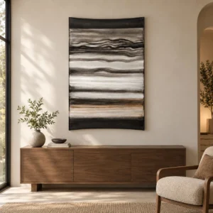 Grey Sediment Stripe Relief Wall Art, 80 x 120 cm in slate — front view