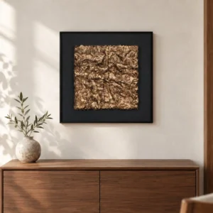 Crumpled Gold Relief in Black Frame, 50 x 50 cm — front view