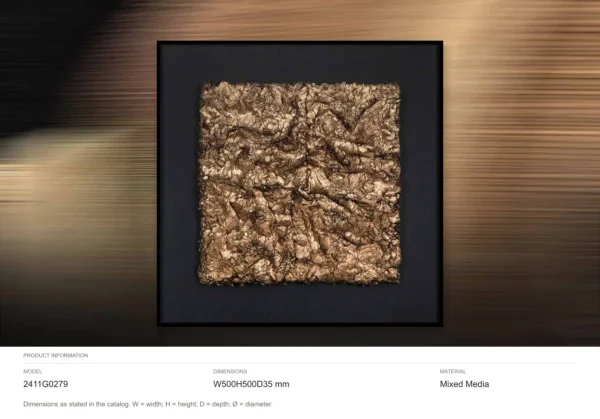 Crumpled Gold Relief in Black Frame, 50 x 50 cm — dimensions