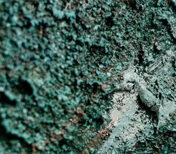 Wide Teal Sea and Rust Shore Textured Wall Art, 150 x 80 cm in blue — detail