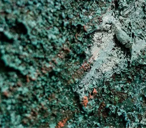 Wide Teal Sea and Rust Shore Textured Wall Art, 150 x 80 cm in blue — detail