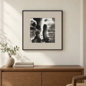 Small Ink Wash Figures in Black Frame, 40 x 40 cm — front view