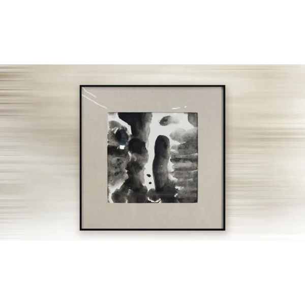 Small Ink Wash Figures in Black Frame, 40 x 40 cm — in a room setting