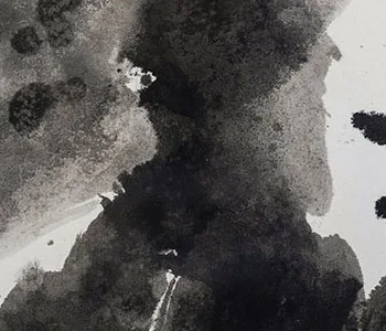 Small Ink Wash Figures in Black Frame, 40 x 40 cm — detail