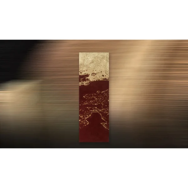 Tall Burgundy and Gold Leaf Panel, 40 x 120 cm in burgundy — in a room setting