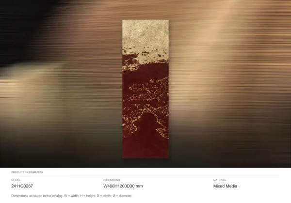 Tall Burgundy and Gold Leaf Panel, 40 x 120 cm in burgundy — dimensions
