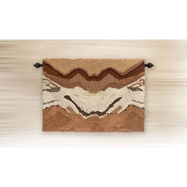 Woven Landscape Fibre Wall Hanging in rust — in a room setting
