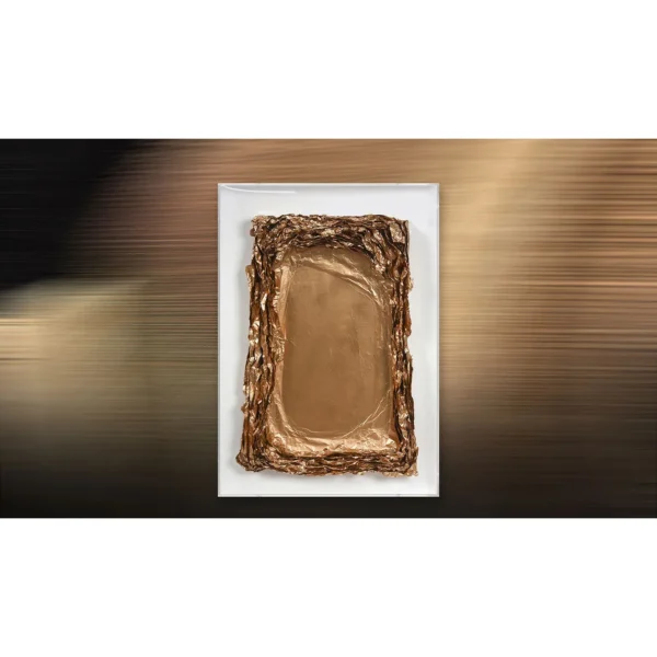 Gold Foil Frame Relief in White Shadow Box, 60 x 85 cm — in a room setting