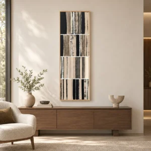 Tall Striped Grid Panel in oatmeal — front view