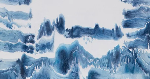 Indigo Dye Wash Painting with White Centre, 100 x 120 cm in blue — detail