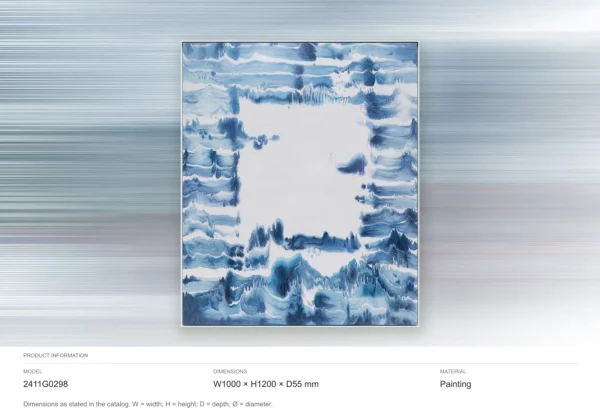 Indigo Dye Wash Painting with White Centre, 100 x 120 cm in blue — dimensions