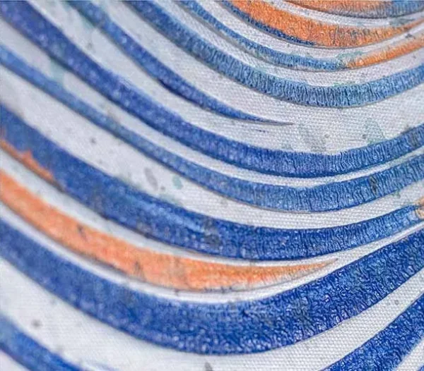 Blue Wave Lines Under Speckled Sky Painting, 120 x 120 cm in blue — detail