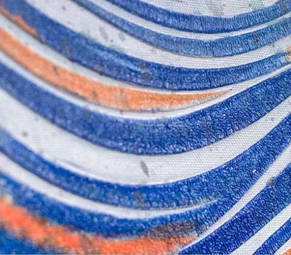 Blue Wave Lines Under Speckled Sky Painting, 120 x 120 cm in blue — detail