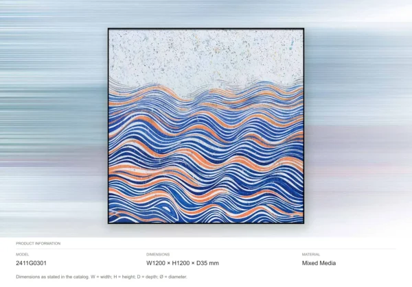 Blue Wave Lines Under Speckled Sky Painting, 120 x 120 cm in blue — dimensions