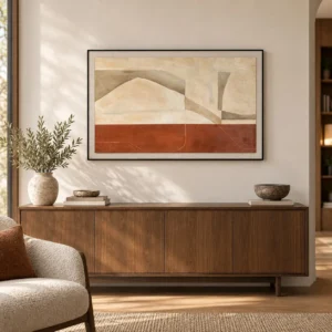Sand and Rust Landscape Painting in Black Frame, 80 x 50 cm — front view