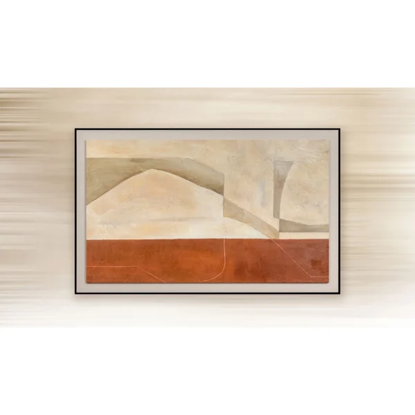 Sand and Rust Landscape Painting in Black Frame, 80 x 50 cm — in a room setting