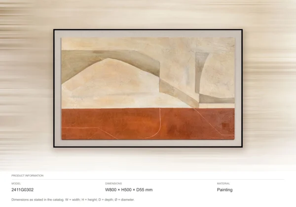 Sand and Rust Landscape Painting in Black Frame, 80 x 50 cm — dimensions