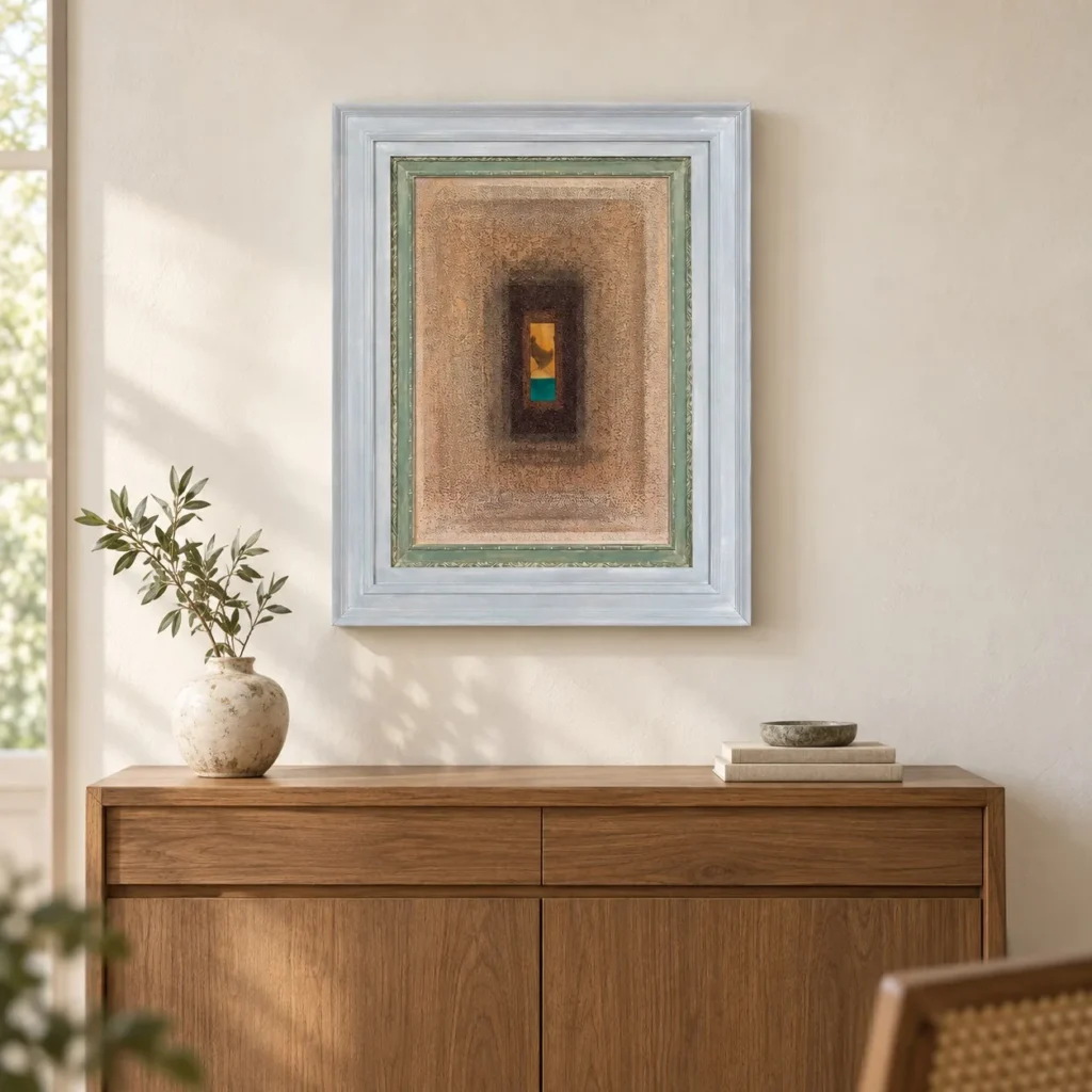 Nested Frame Abstract in Silver Frame, 55 x 70 cm — front view