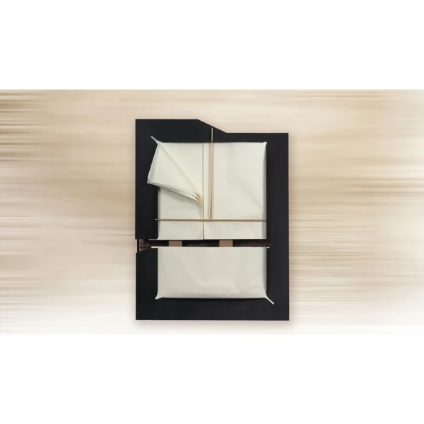 Folded Canvas Relief on Black, 90 x 118 cm in oatmeal — in a room setting