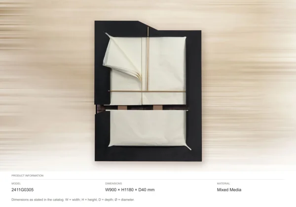 Folded Canvas Relief on Black, 90 x 118 cm in oatmeal — dimensions