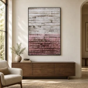 Weathered Stripe Relief in Grey and Rose, 100 x 140 cm — front view