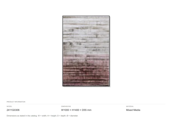 Weathered Stripe Relief in Grey and Rose, 100 x 140 cm — dimensions