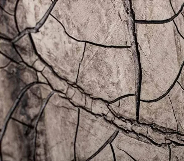 Wide Cracked Earth Wall Art in slate — detail