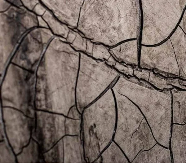 Wide Cracked Earth Wall Art in slate — detail