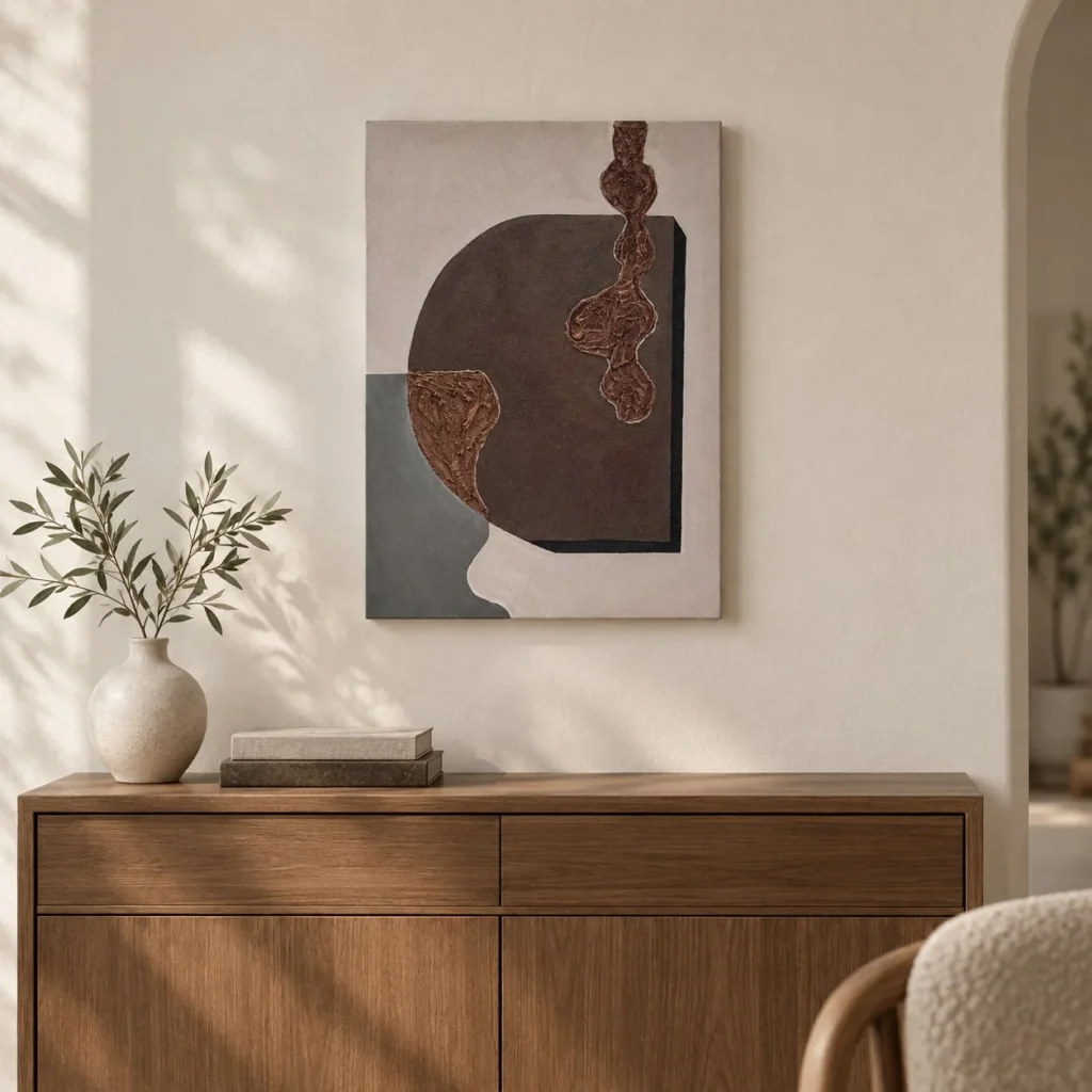 Brown Arch with Copper Chain Painting, 35 x 50 cm in clay — front view