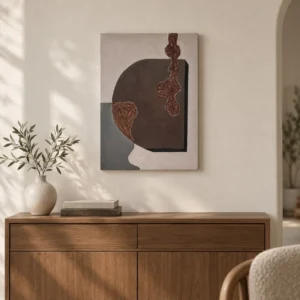 Brown Arch with Copper Chain Painting, 35 x 50 cm in clay — front view