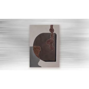 Brown Arch with Copper Chain Painting, 35 x 50 cm in clay — in a room setting