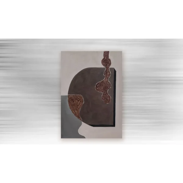 Brown Arch with Copper Chain Painting, 35 x 50 cm in clay — in a room setting